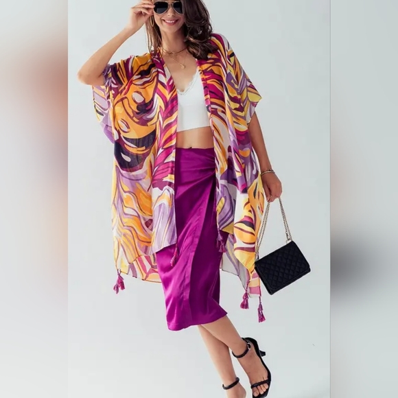 #437 🛑OS BOHO OPEN FRONT Paradise Kimono Cardigan - Picture 3 of 6